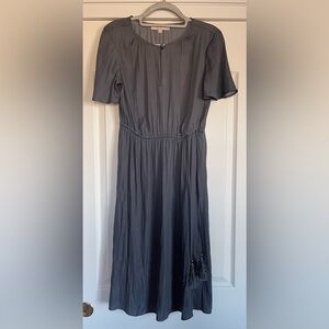 Loft Grey Midi Dress Cinch Waist Short Sleeve Midi Dress Women Size MP Gray